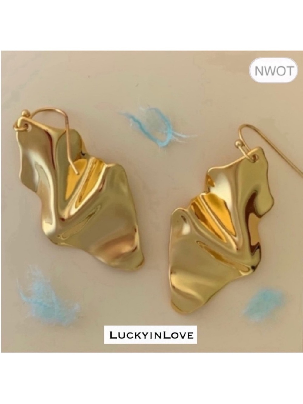 ALEXIS BITTAR • Gold Crumpled Leaf Drop Wire Earrings